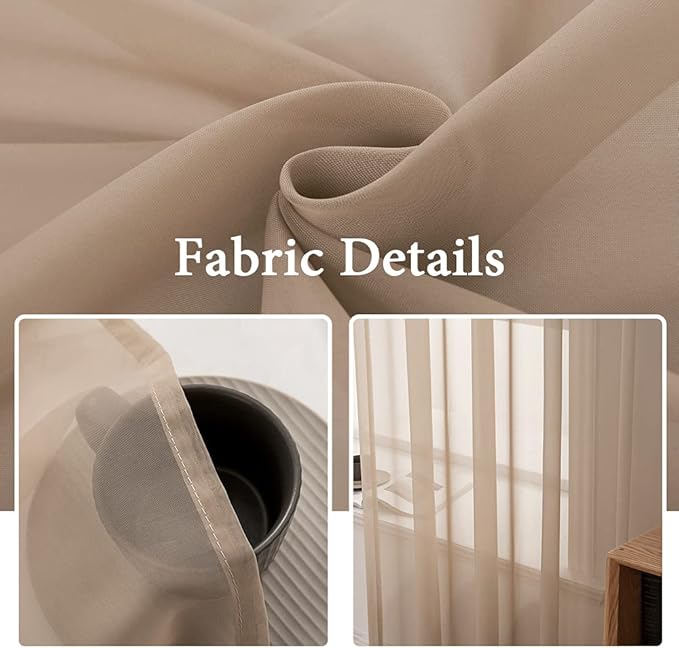 MIULEE 2 Panels Solid Color Sheer Window Curtains Elegant Window Voile Panels/Drapes/Treatment for Bedroom Living Room (54X45 Inches Brown)