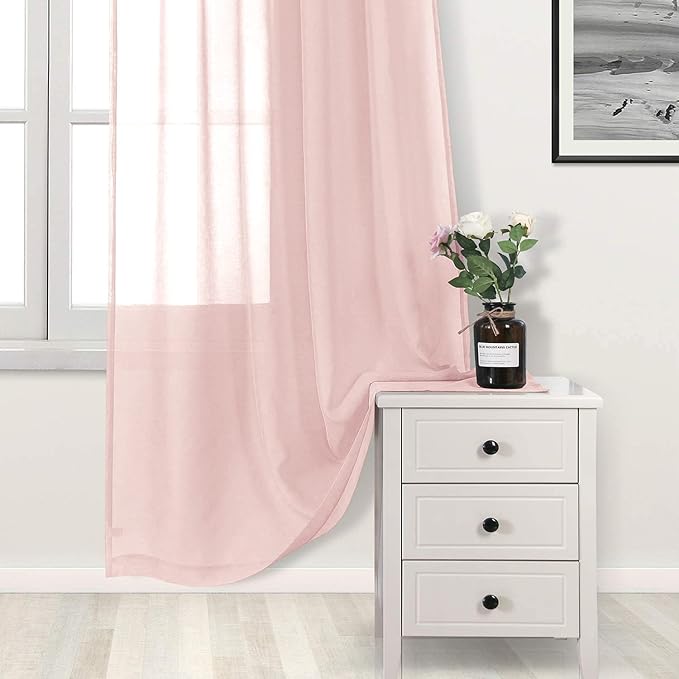 DWCN Blush Pink Sheer Curtains Semi Transparent Voile Rod Pocket Curtains for Bedroom and Living Room, 52 x 54 inches Long, Set of 2 Panels