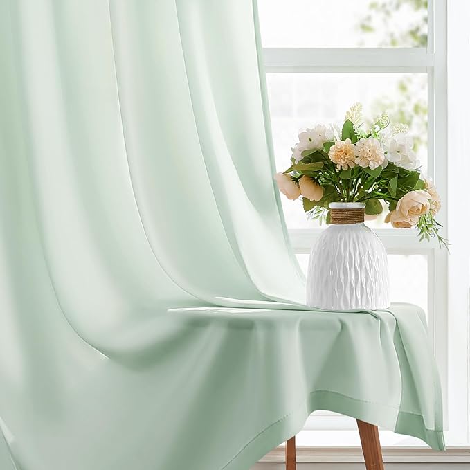 HOMEIDEAS Non-See-Through Sage Green Privacy Sheer Curtains, 52 X 84 Inches Long 2 Panels Sheer Curtains Light Filtering Window Drapes for Bedroom Living Room