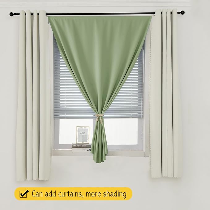 Magic Tape Blackout Curtains for Bedroom No Drillng Self Adhesive Curtains No Rod Small Window, 59" W X 71" L, Sage Green, 1 Panel