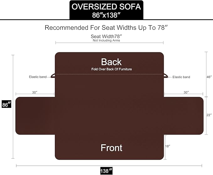 U-NICE HOME Large Sofa Cover Reversible Couch Cover for Dogs Pets with Elastic Straps Water Resistant Furniture Protector for 4 Cushion Couch (Oversized Sofa, Chocolate/Taupe)
