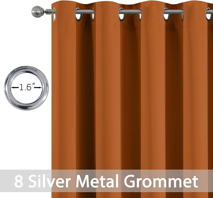 Yakamok Burnt Orange Blackout Curtains-Room Darkening Orange Thermal Insulated Grommet Set of 2 Panels for Bedroom Living Room, 52W x 72L, 2 Drapes