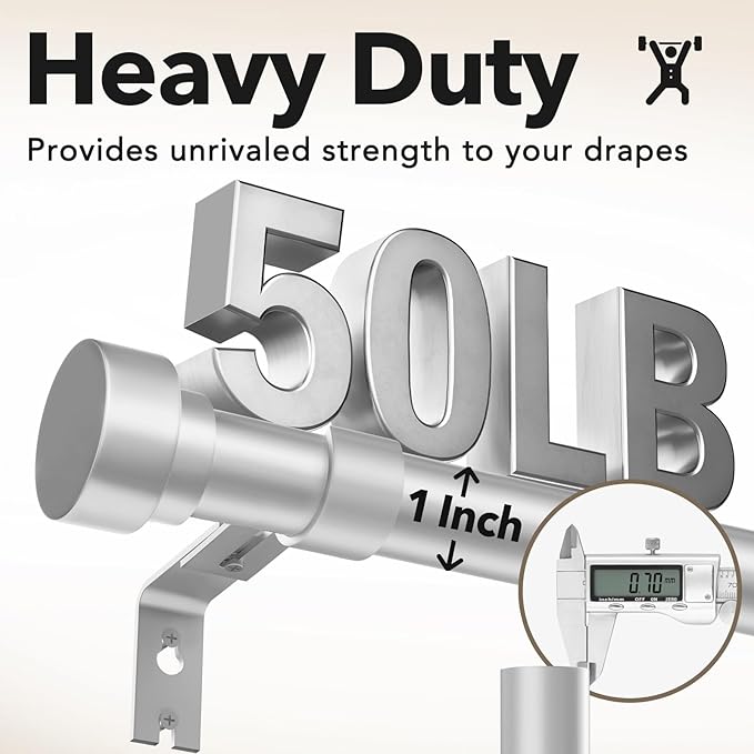Extra Long Curtain Rods for Windows 32 to 240 Inch, 1 Inch Silver Heavy Duty Curtain Rods for Patio, Farmhouse, Bedroom, Living Room, Adjustable Metal Drapery Rod (A1,Silver,32"-240")