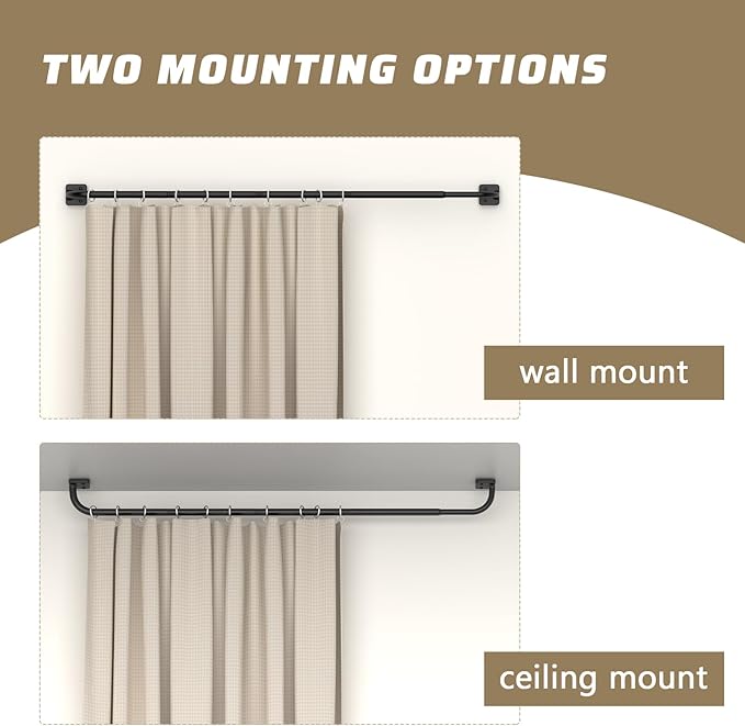 UIOSANRT Curtain Rods for Windows 48 to 84 inch, 5/8" Diameter Black Curtain Rod Ceiling Mount, Warp Around Long Curtain Rod for Bedroom Living Room
