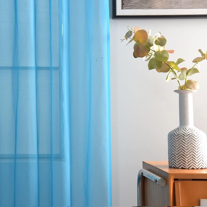 SpaceDresser Basic Rod Pocket Sheer Voile Window Curtain Panels Cyan Blue 1 Pair 2 Panels 52 Width 63 Inch Long for Kitchen Bedroom Children Living Room Yard(Cyan Blue,52 W x 63 L), adult