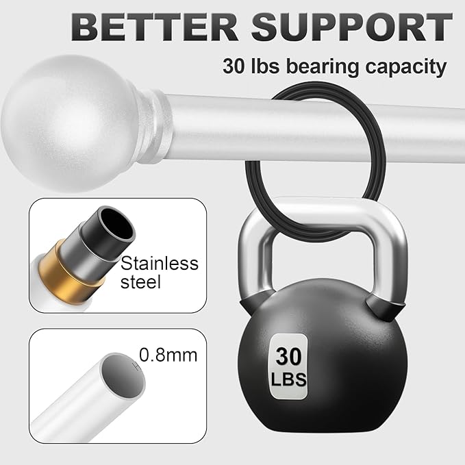 White Curtain Rods for Windows with Brackets,5/8 Inch Diameter Small Curtain Rod Adjustable Set 32 to 90 Inches,Easy Install Drapery Rods