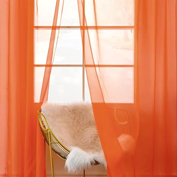 SpaceDresser Burnt Orange Sheer Curtains 4 Panels Rod Pocket Semi-Sheer Curtain 54 Inches Long Light Filtering Voile Window Drapes for Bedroom Living Room Kitchen, Each 52W x54L