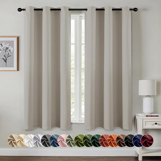 MIULEE Natural Blackout Curtains for Bedroom Living Room 63 Inches Long 2 Panels, Thermal Insulated Room Darkening Drapes Solid Grommet Noise Reduction Light Blocking Window Treatments 40x63 Inch