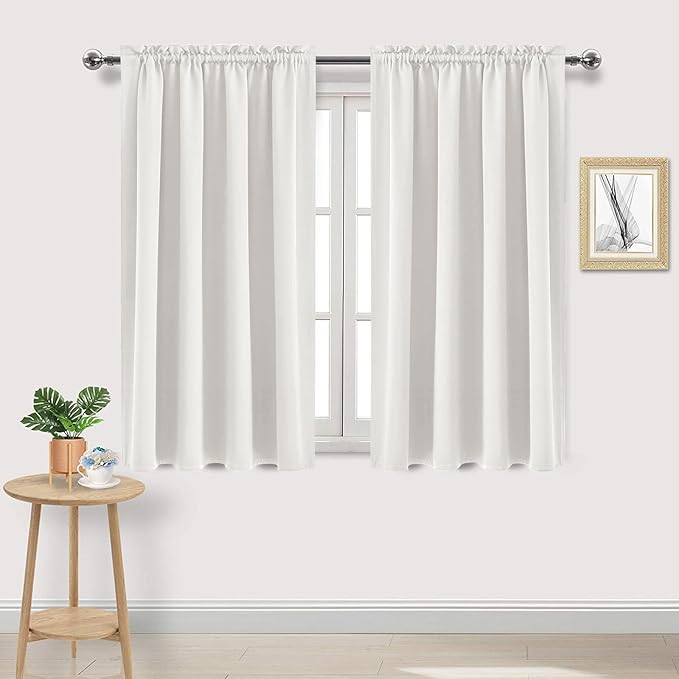 DWCN Blackout Curtains Thermal Insulated, Energy Saving & Noise Reducing Bedroom and Living Room Curtains, Ivory, W 52x L 45 Inch, Set of 2 Rod Pocket Curtain Panels