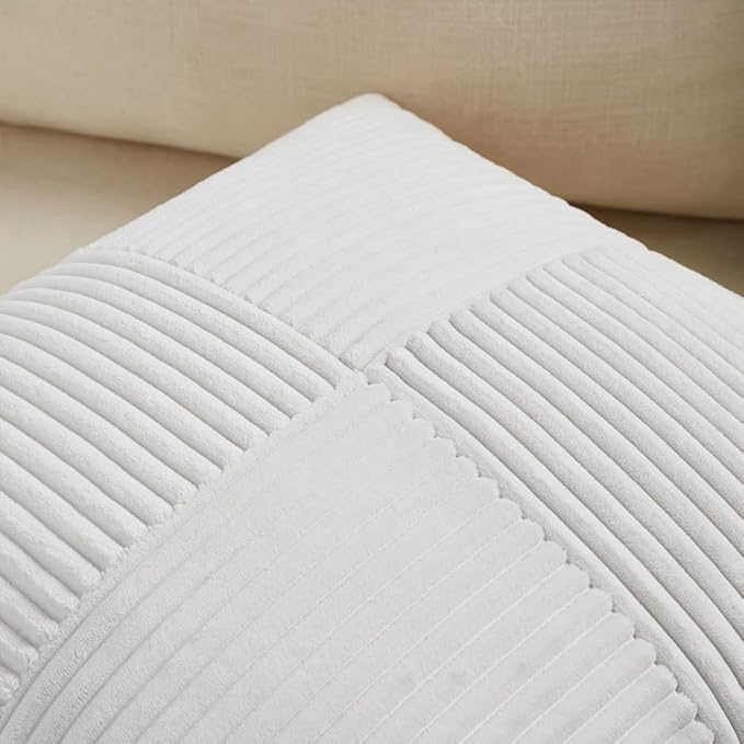 Fancy Homi 2 Packs White Lumbar Decorative Throw Pillow Covers 16x32 Inch for Living Room Couch Bed Sofa, Rustic Farmhouse Boho Home Decor, Soft Striped Corduroy Rectangle Accent Cushion Case 40x80 cm