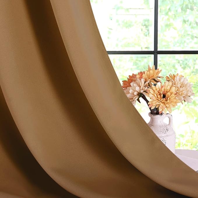 NICETOWN Window Curtain Panels, Gold Brown, 1 Pair, 34 by 80-inch, Thermal Curtains Insulated Solid Grommet Blackout Draperies/Drapes for Loft Window