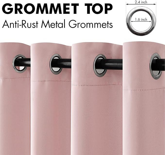 MIULEE 90" Long Room Darkening Curtains Thermal Insulated Drapes Solid Window Treatment Set Grommet Top Light Blocking Blackout Curtain for Living Room/Bedroom 2 Panels Baby Pink