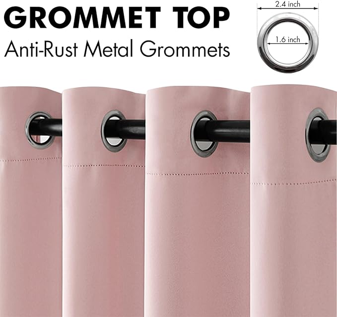 MIULEE Room Darkening Curtains Thermal Insulated Drapes Solid Window Treatment Set Grommet Top Light Blocking Blackout Curtain for Living Room/Bedroom 2 Panels 42 x 63 inch Baby Pink