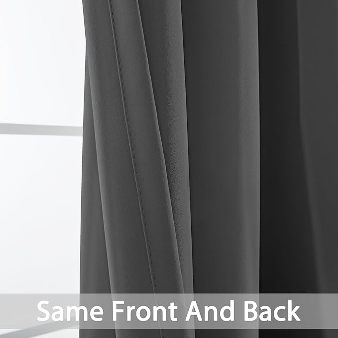 Yakamok Blackout Curtains Room Darkening Thermal Insulated Window Panels,Solid Grommet Top Drapes for Bedroom/Living Room(52Wx90L, Charcoal Grey, 2 Panels)