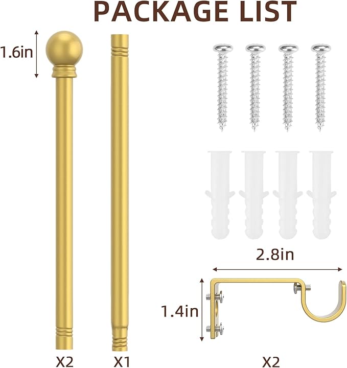SMODBRODRE Curtain Rods for Window 32 and 48, Gold 5/8 inch Splicing Single Window Curtain Rod Set with Brackets
