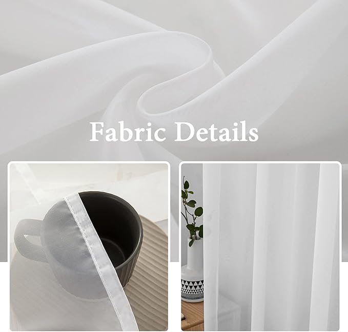 MIULEE White Sheer Curtains 90 inches Long Window Curtains 2 Panels Solid Color Elegant Window Voile Panels/Drapes/Treatment for Bedroom Living Room (54X90 Inches White)