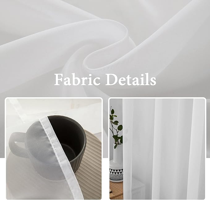 MIULEE 2 Panels Solid Color White Sheer Window Curtains Elegant Window Voile Panels/Drapes/Treatment for Bedroom Living Room (54 X 54 Inches White)