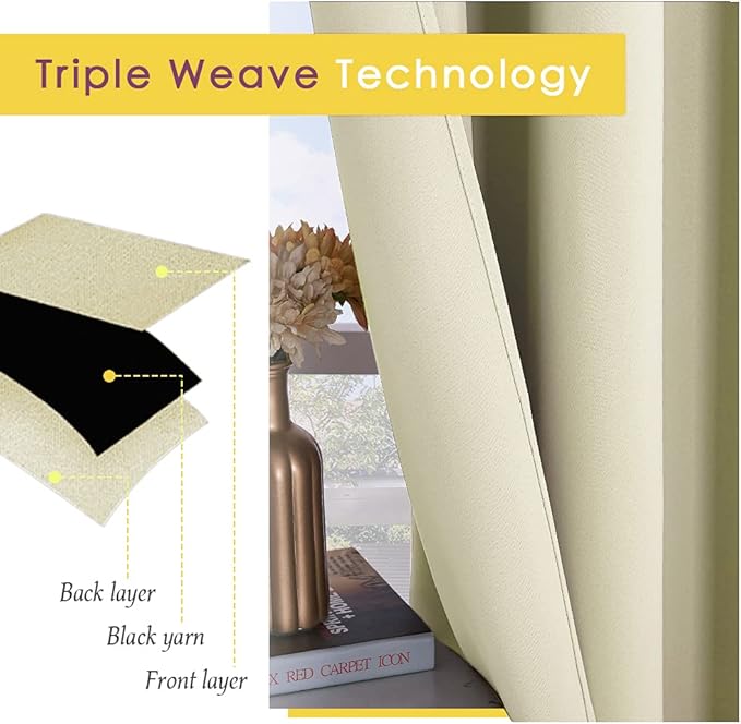 NICETOWN Room Darkening Beige Curtains for Living Room, W34 x L60, Set of 2, Window Treatment Thermal Insulated Solid Grommet Blackout Vertical Drapes for Bedroom