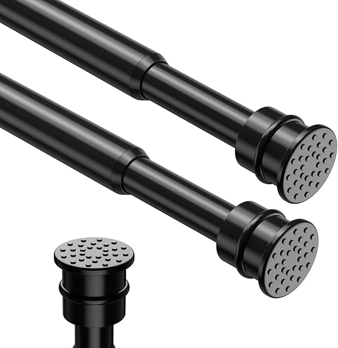 Spring Tension Rods 28-41 Inches No Drill Tension Curtain Rods Black Spring Loaded Curtain Rods Adjustable Small Short Tension Curtain Rod for Window,Kitchen,Doorway,Cupboard,Wardrobe