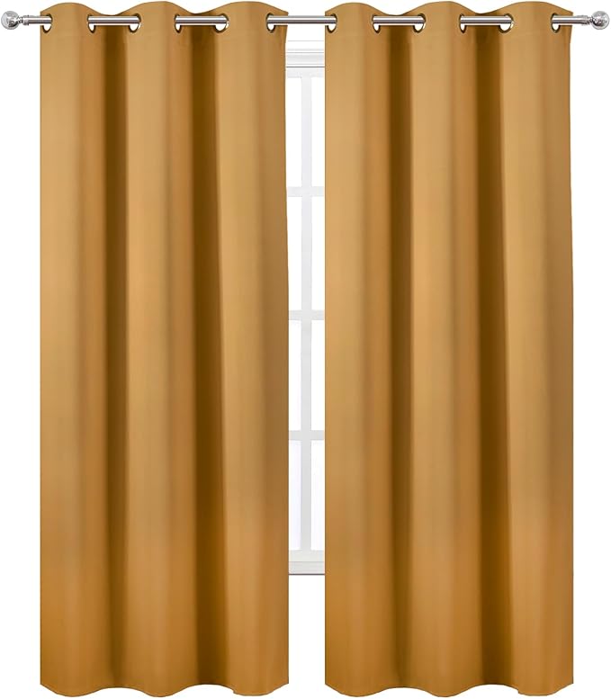 LEMOMO Mustard Yellow Thermal Blackout Curtains/42 x 84 Inch/Set of 2 Panels Room Darkening Curtains for Bedroom