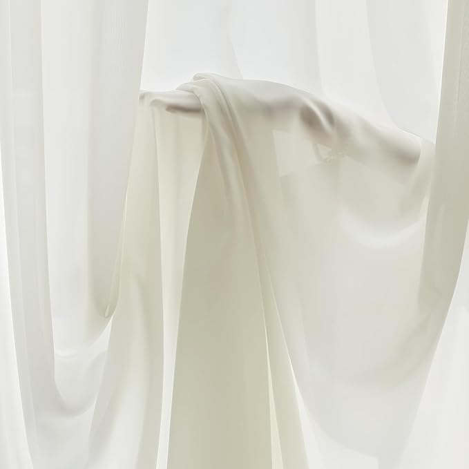 FMFUNCTEX Sheer Non-See-Through Netural Beige Curtains for Bedroom, Faux Silk that Let Light Curtains 96 inches Long Light Filtering Privacy Sheer Drapes for Living Room, Rod Pocket 2 Panels Set