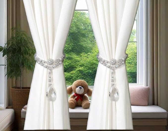 SUQ I OME 1 Pair of Luxury Pearl Beaded Magnetic Curtain Tieback and Holdback Curtain Clips Curtain Buckle Curtain Holder Blingbling Curtain Holdbacks for Drapes (Crystal Mixed Pearl)