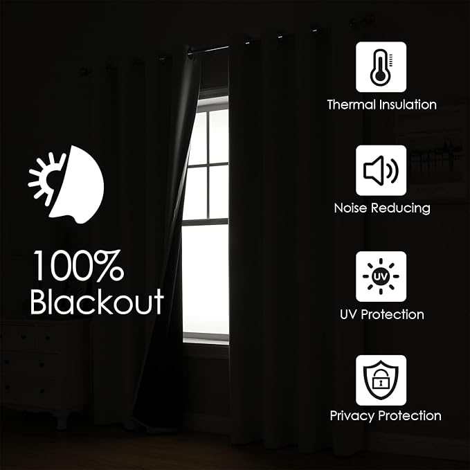 ChrisDowa 100% Blackout Curtains for Bedroom with Black Liner, 2 Thick Layers Total Blackout Thermal Insulated Grommet Small Window Curtains 2 Panels Set (Cappuccino, 42 x 54 Inch)