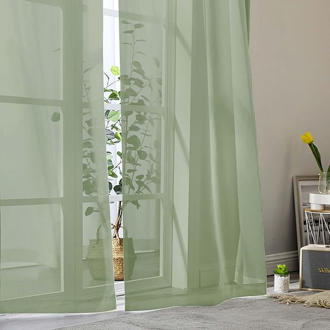 Sage Green Sheer Curtain for Bedroom Living Room 78 Inches Long 2 Panels Set, Solid Soft Airy Light Filtering Sheer Window Curtains, Modern Rod Pocket Door Curtain, 42" Wx78 L Inches