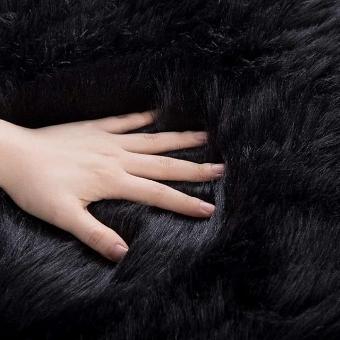 ORINOVA Black Rugs for Living Room 8x10 Area Rugs for Bedroom Shag Washable Faux Sheepskin Fuzzy Fur Rug Large Boho Nursery Rug
