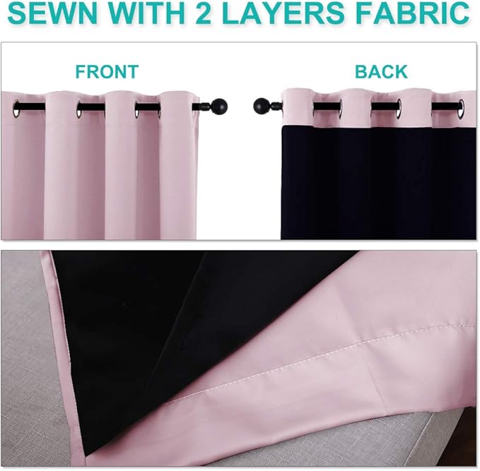 NICETOWN 100% Blackout Blinds, Set of 2, 46" x 102", Baby Pink, Laundry Room Decor Window Treatment Curtains for Large Patio Sliding Door, Thermal Insulated Curtains for Bedroom