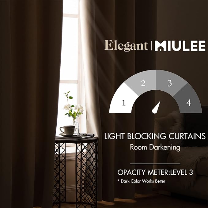 MIULEE Room Darkening Curtains Thermal Insulated Drapes Solid Window Treatment Set Grommet Top Light Blocking Blackout Curtain for Living Room/Bedroom 2 Panels 42 x 68 inch Beige