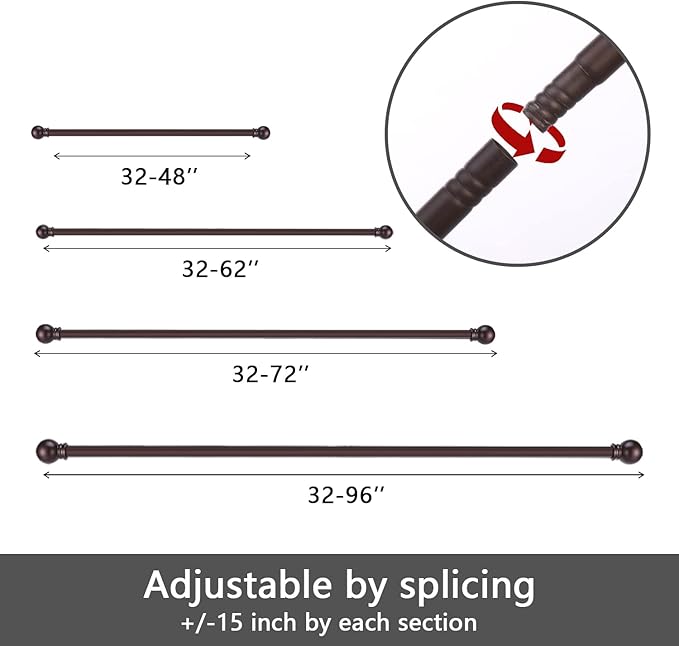 GXOACKJ Curtain Rods for windows 48 to 84-93 inch, 5/8 inch Decorative Brown Splicing Heavy Duty Metal Curtain Rod set with Brackets
