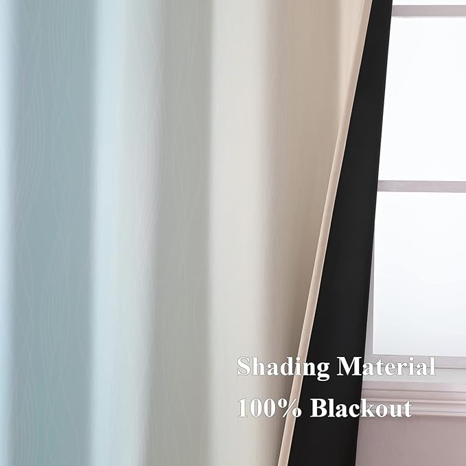 Estelar Textiler Aqua and Beige Ombre Blackout Curtains 45 Inch Length, Light Blocking Gradient Drapes for Kitchen, Thermal Insulated Grommet Curtains for Bathroom,52Wx45L,2 Panels