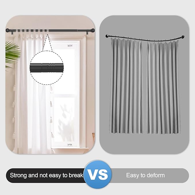 Black Curtain Rods for Bedroom with Brackets,5/8 Inch Diameter Small Window Curtain Rod Adjustable 32 to 120 Inches,Easy Install Drapery Rods