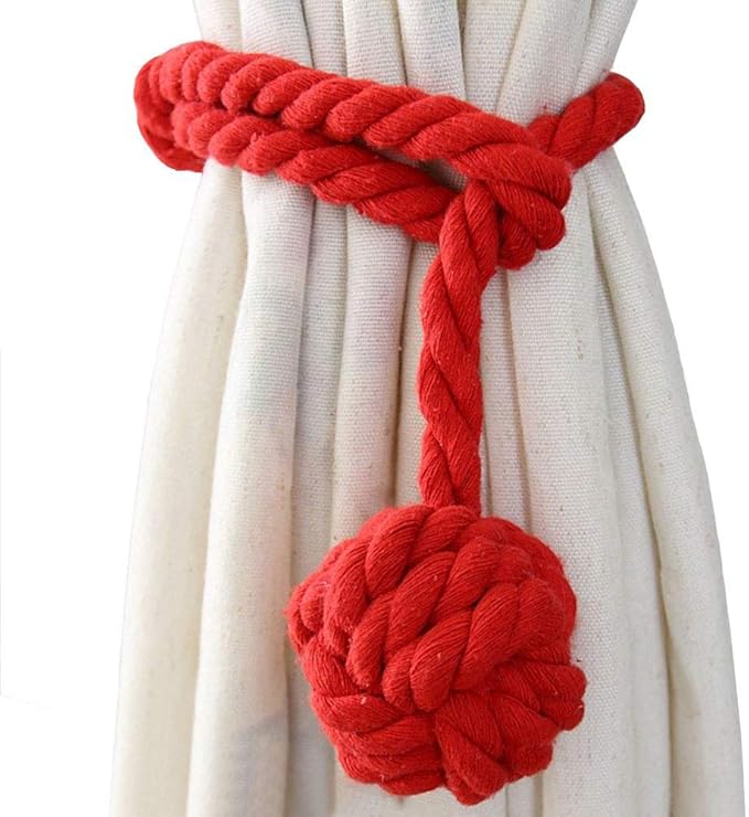 Melaluxe 4 Pack Curtain Tiebacks - Heavy Duty Curtain Rope Tieback, Handmade Rural Decorative Curtain Holdbacks (Red)