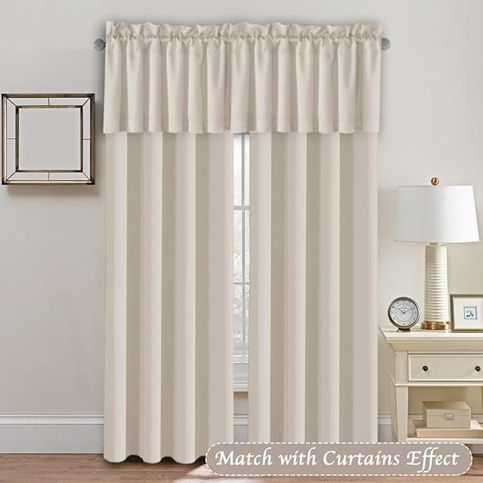 H.VERSAILTEX 2 Panels Blackout Valances for Small Windows Thermal Insulated Short Curtains Privacy Decorative Rod Pocket Shade for Kitchen/Living Room/Cafe/Bathroom/Laundry,52" W x 18" L,Natural