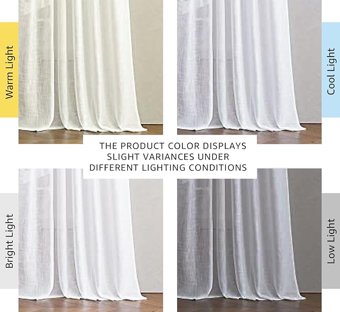 NICETOWN White Linen Sheer Curtains and Drapes 84 inches Long, Rod Pocket & Back Tab semitransparent with Light Through Vertical Window Treatments for Sliding Glass Door & Living Room, 52"W, Set of 2