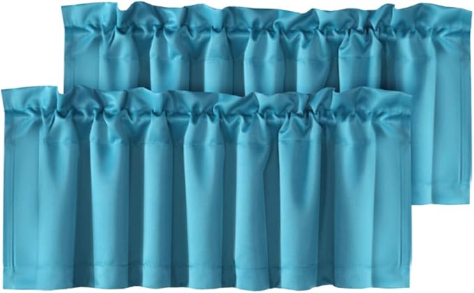 H.VERSAILTEX Blackout Valances for Windows,Blue Kitchen Valance Curtains for Living Room/Bedroom/Bathroom Privacy Decorative Rod Pocket Kitchen Valances，2 Panels，52" W x 18" L, Turquoise Blue