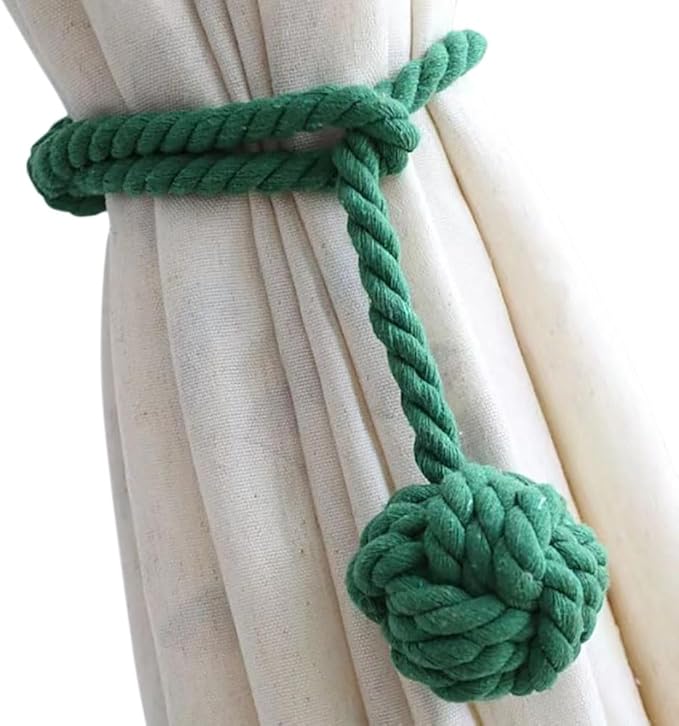 Melaluxe 2 Pack Curtain Tiebacks - Heavy Duty Curtain Rope Tieback, Handmade Rural Decorative Curtain Holdbacks (Dark Green)