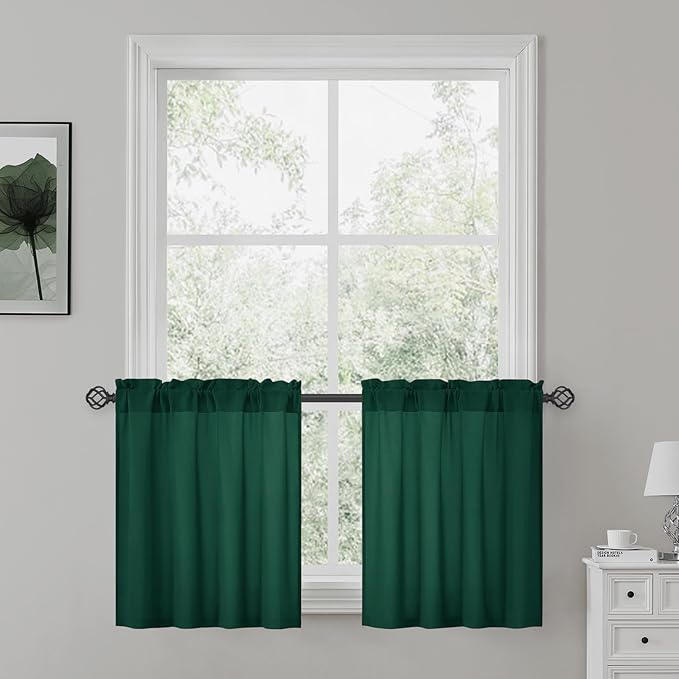 HOMEIDEAS Christmas Non-See-Through Hunter Green Privacy Sheer Curtains, 30 X 24 Inches Long 2 Panels Sheer Curtains Light Filtering Window Drapes for Bedroom Living Room