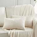 Fancy Homi 2 Packs Cream Long Lumbar Decorative Throw Pillow Covers 16x24 Inch for Couch Bed Sofa, Rustic Farmhouse Boho Home Decor, Soft Striped Corduroy Rectangle Accent Cushion Case 40x60 cm