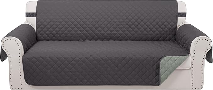 Reversible Oversized Sofa Covers Couch Cover Furniture Protector for Dogs Elastic Straps Water Resistant(XLSofa,Dark Grey/Light Grey)