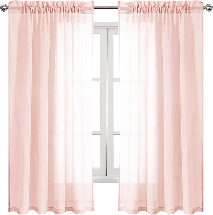 DWCN Blush Pink Sheer Curtains Semi Transparent Voile Rod Pocket Curtains for Bedroom and Living Room, 52 x 63 inches Long, Set of 2 Panels