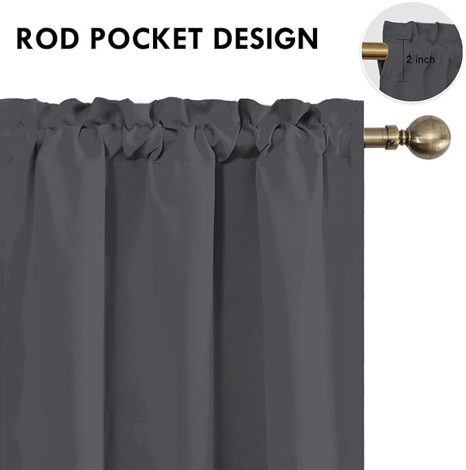 DWCN Blackout Curtains for Bedroom 54 Inch Length 2 Panels Set, Solid Thermal Insulated Energy Saving Rod Pocket Window Treatment Curtains Blackout Drapes (W38 x L54 Inch, Dark Grey)