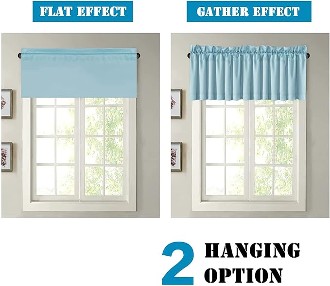 H.VERSAILTEX Blackout Valances for Windows，Kitchen Valances Curtains for Living Room/Bedroom/Bathroom Privacy Decorative Rod Pocket ，2 Packs，52" W x 18" L, Aqua