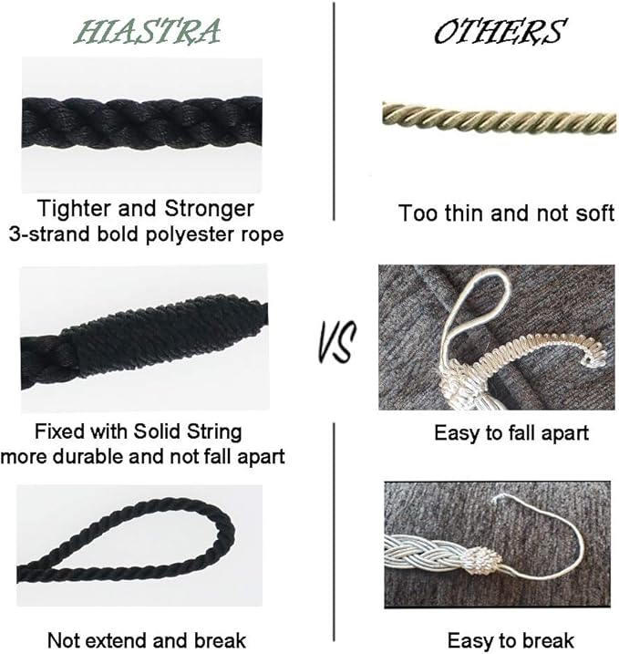 Curtain Tiebacks Ropes, 6pcs Decorative Handmade Tie Backs Curtain Holdbacks Holders Cord for Window Sheer Drapes Indoor Outdoor, Black