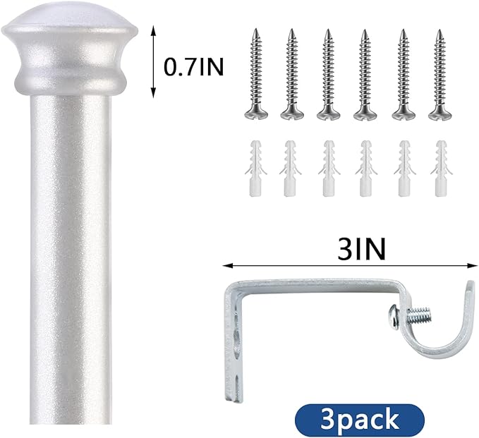 Standard Decorative Window Curtain Rods 30 to 116 Inch,5/8 Inch Diameter Small Curtain Rod Set, Heavy Duty Drapery Rods with Brackets Silver