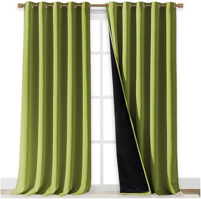 NICETOWN 100% Blackout Curtains for Windows, Pack of 2, 70" W x 108" L, Fresh Green, Super Heavy-Duty Black Lined Total Darkness Drapes for Bedroom, Privacy Assured Window Treatment for Patio