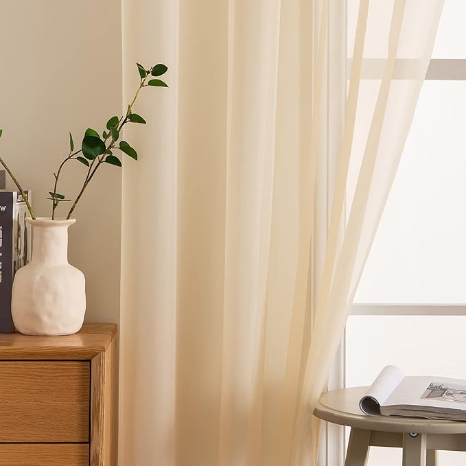 MIULEE Cream Beige Window Sheer Curtains for Bedroom Living Room Solid Elegant Net Drapes 2 Panels Width 38 x Length 45 Inches
