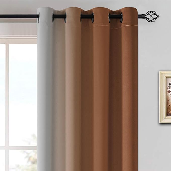Yakamok Greyish White and Burnt Orange Ombre Curtains,Light Blocking Curtains,Room Darkening Grommet Window Drapes for Bedroom(Burnt Orange,52x63 Inch,2 Panels)